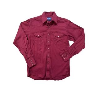 Vintage Wrangler‎ Shirt Mens LG Red Pearl Snap Long Sleeve Western Cowboy Rodeo